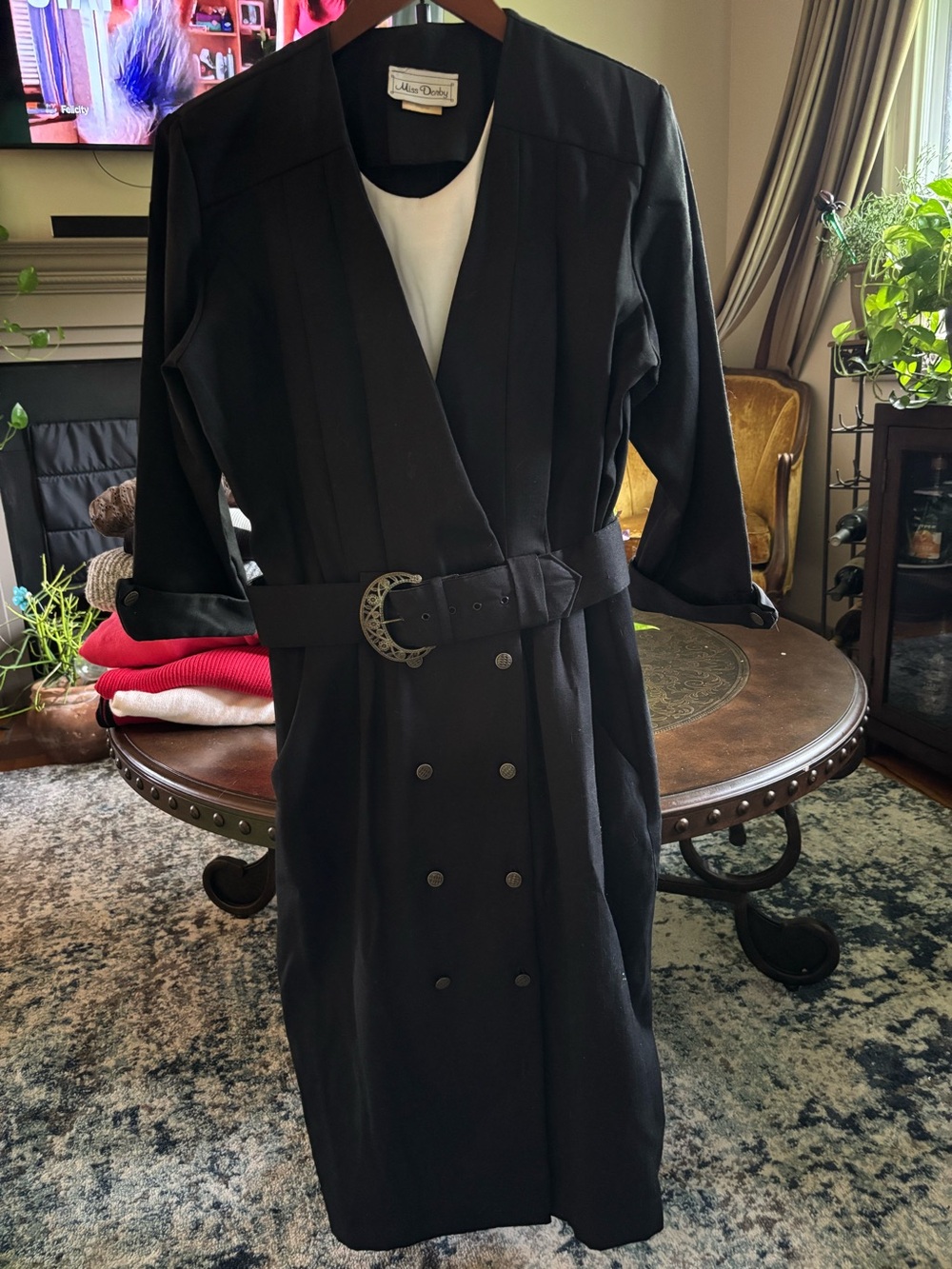 80's Black Belted Double-Breasted Dress